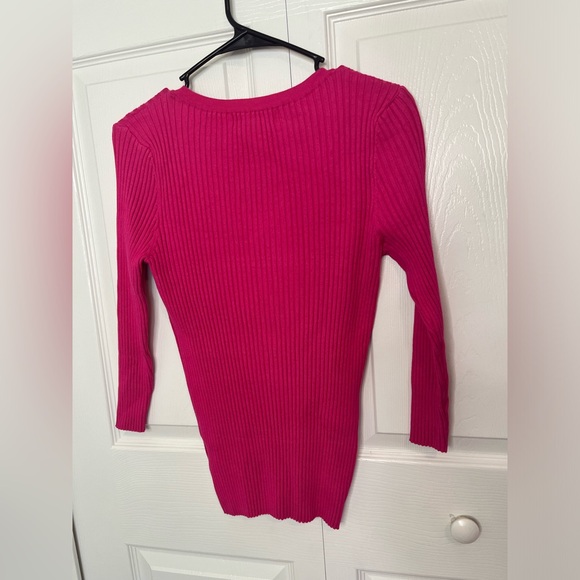 Philosophy Pink Ribbed L Silver‎ Detail Long Sleeve Sweater Stretch - Picture 3 of 4